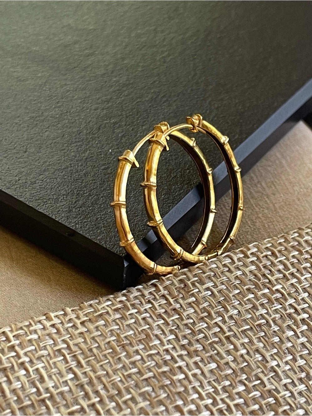 1 inch 925 Sterling silver Bamboo Hoops!! Gold Finish!! - Picture 9 of 14